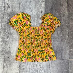 Farm Rio Mini Cashew Smocked Yellow Floral Top